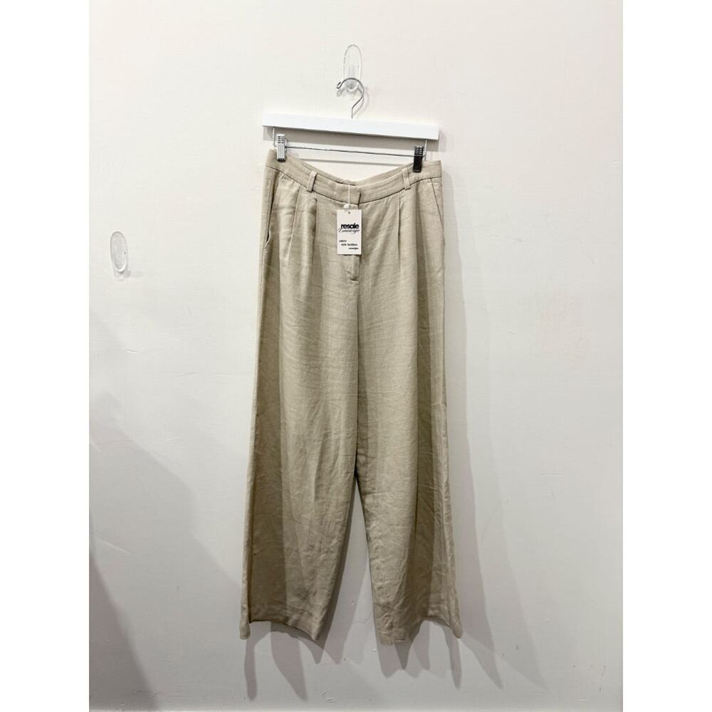 Massimo Dutti Linen High Rise Pleated Wide Leg Trouser Pants Tan Women's Size 6